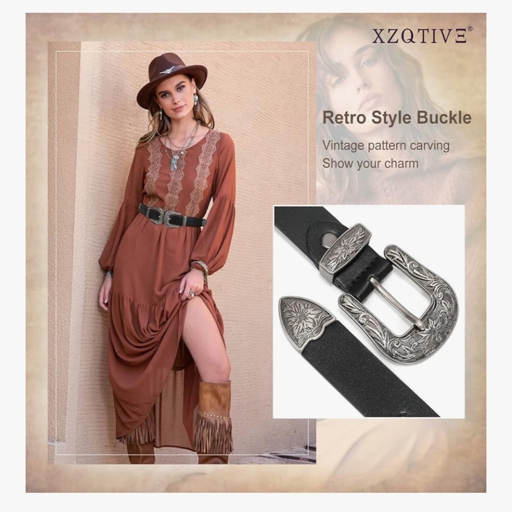 Black Double Buckle Belt with Silver Accents Western Cowgirl - Picture 4 of 7